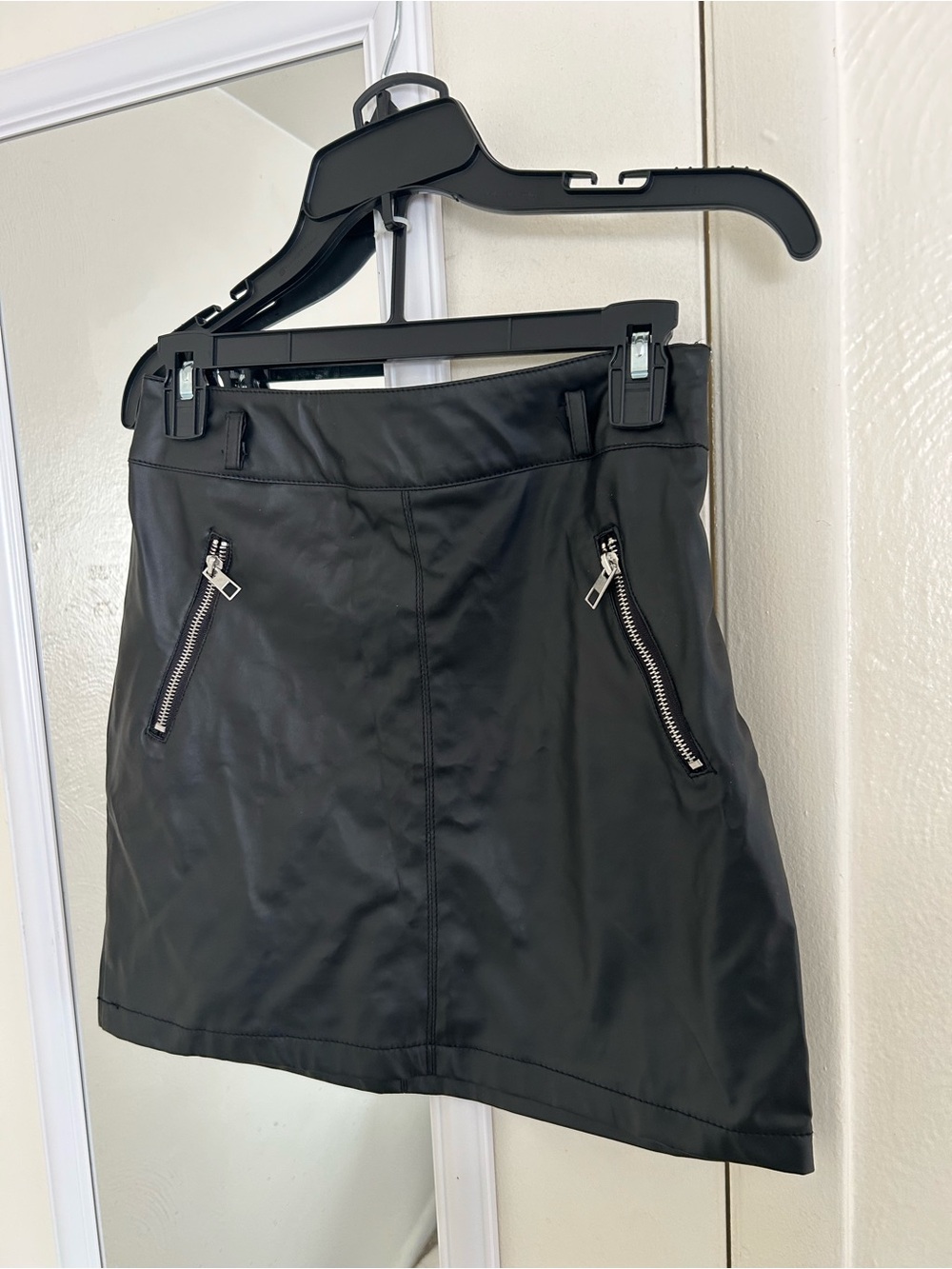 Boohoo Black Faux Leather Mini Skirt with Silver Zips
